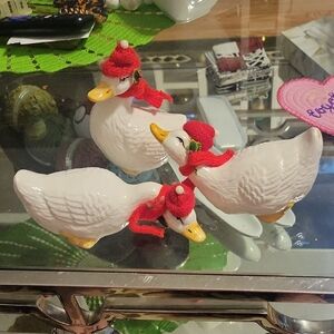 Vintage Trippies Ceramic Duck Figurines with Red Hats 1988